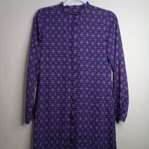 Banana Republic Factory Dress Women 0 Long Sleeve Hidden Button Up Pattern Blue